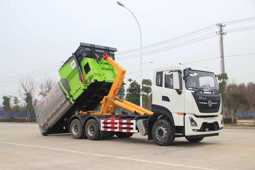 東風(fēng)天龍后雙橋勾臂式垃圾車-東風(fēng)大型勾臂式垃圾車廠家直銷-湖北程力